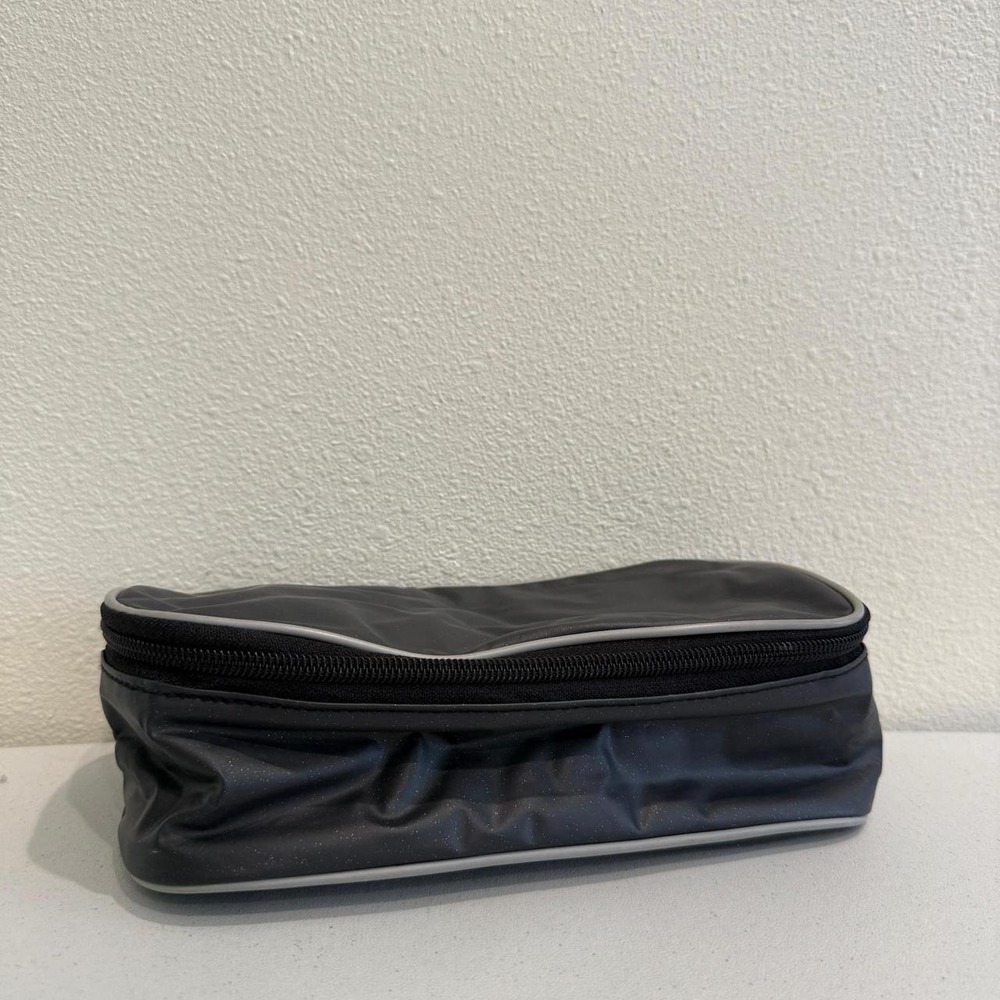 Black Nylon Toiletry Bag Travel Cosmetic Pouch Zip Case Grey Trim